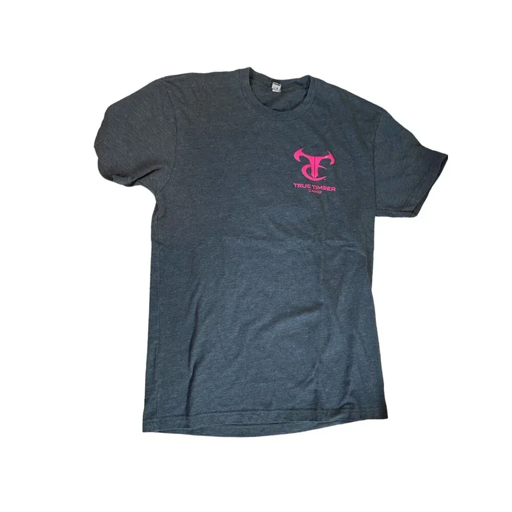 True Timber Mens T-Shirt Large Camo Gray Pink Logo Gorpcore Streetwear_3